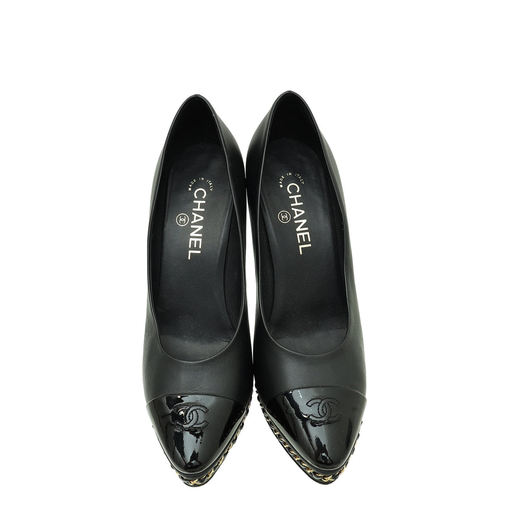 Chanel Black CC Platform Chain Pumps 39.5