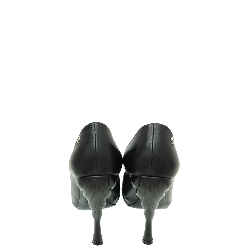 Chanel Black Cap Toe Wavy Heel Pump 39.5