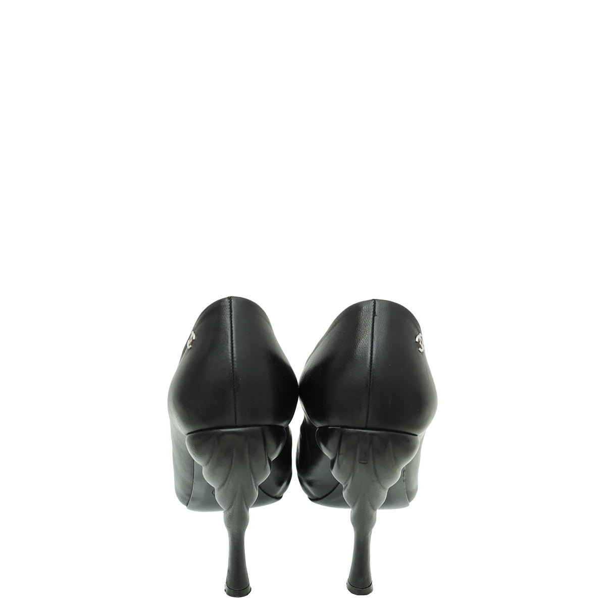Chanel Black Cap Toe Wavy Heel Pump 39.5
