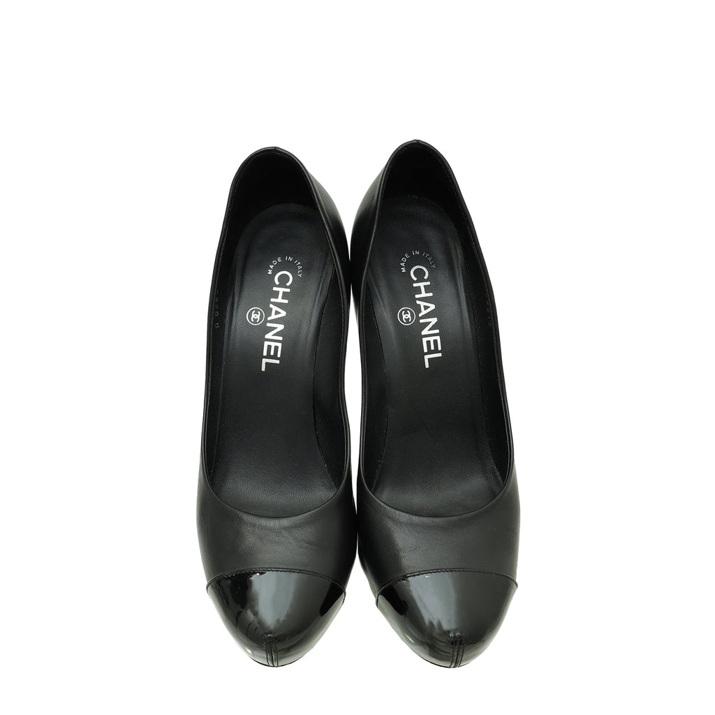 Chanel Black Cap Toe Wavy Heel Pump 39.5