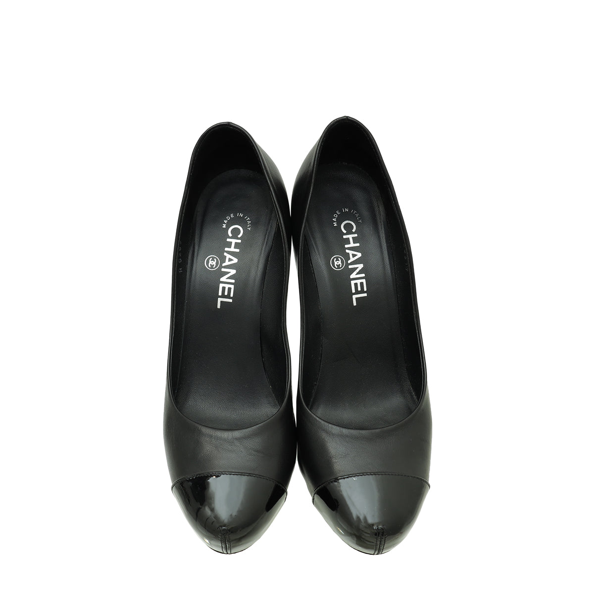 Chanel Black Cap Toe Wavy Heel Pump 39.5