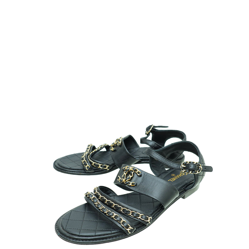 Chanel Black CC Quilted Chain Sandals 39.5