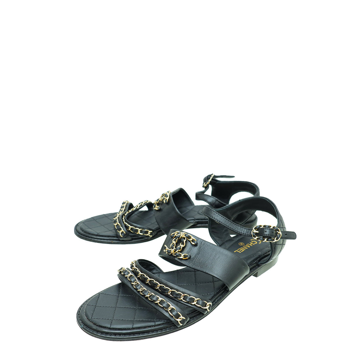 Chanel Black CC Quilted Chain Sandals 39.5