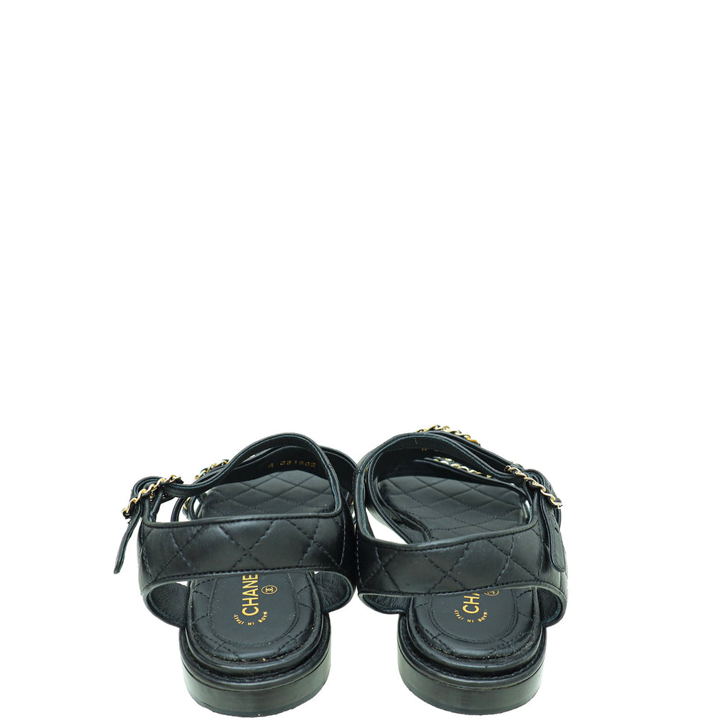 Chanel Black CC Quilted Chain Sandals 39.5