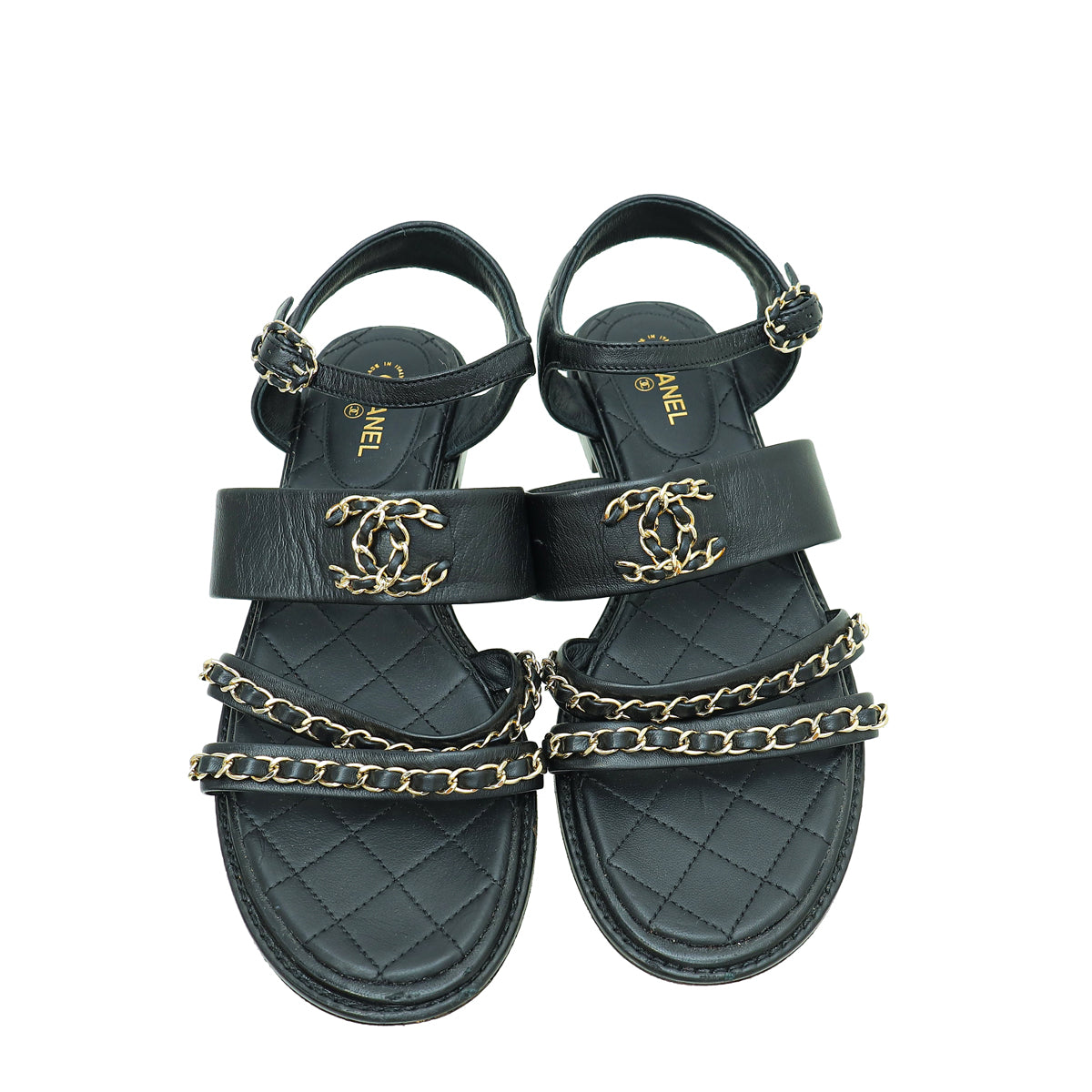 Chanel Black CC Quilted Chain Sandals 39.5