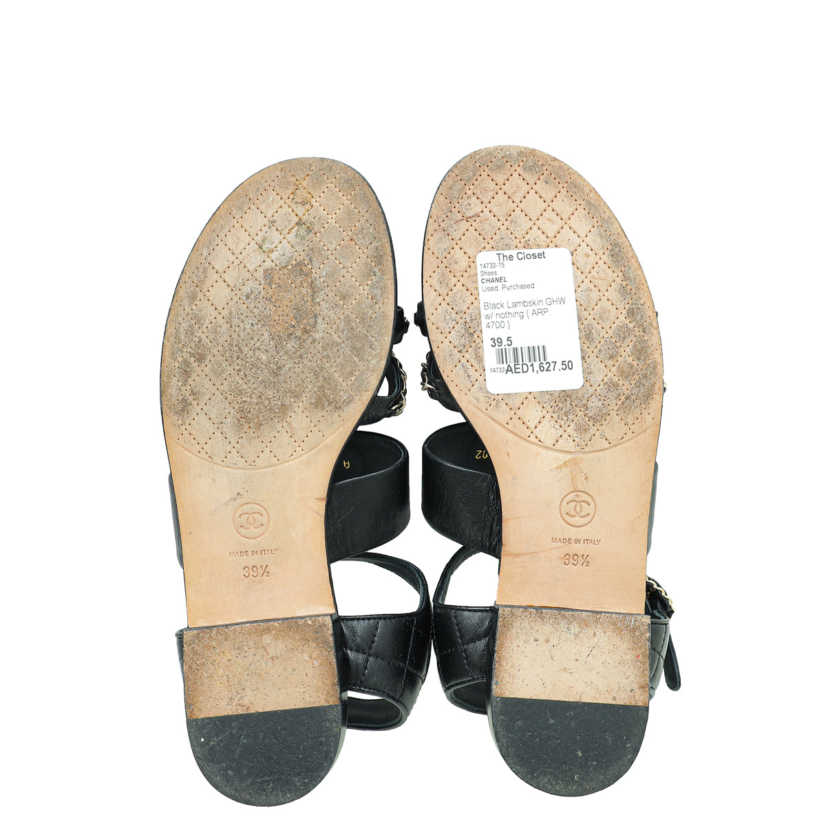 Chanel Black CC Quilted Chain Sandals 39.5
