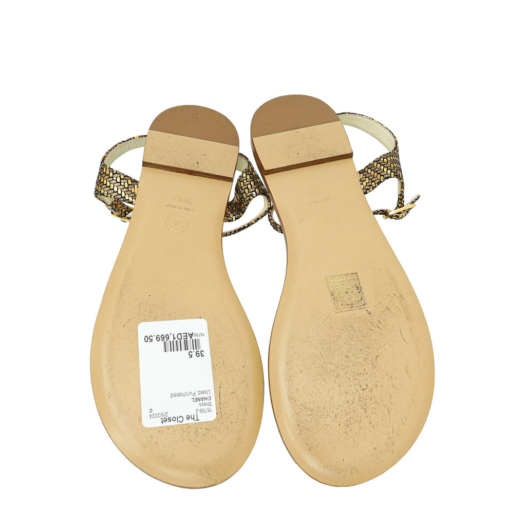 Chanel CC Chain Fantasy Goatskin Suede Thong Sandal 39.5