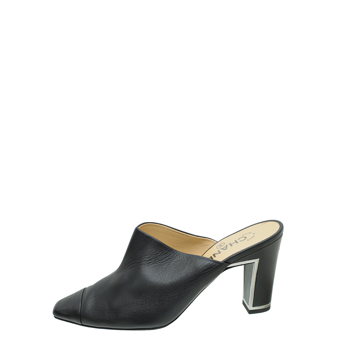 Chanel Black Pointed Cap Toe Mules 39.5