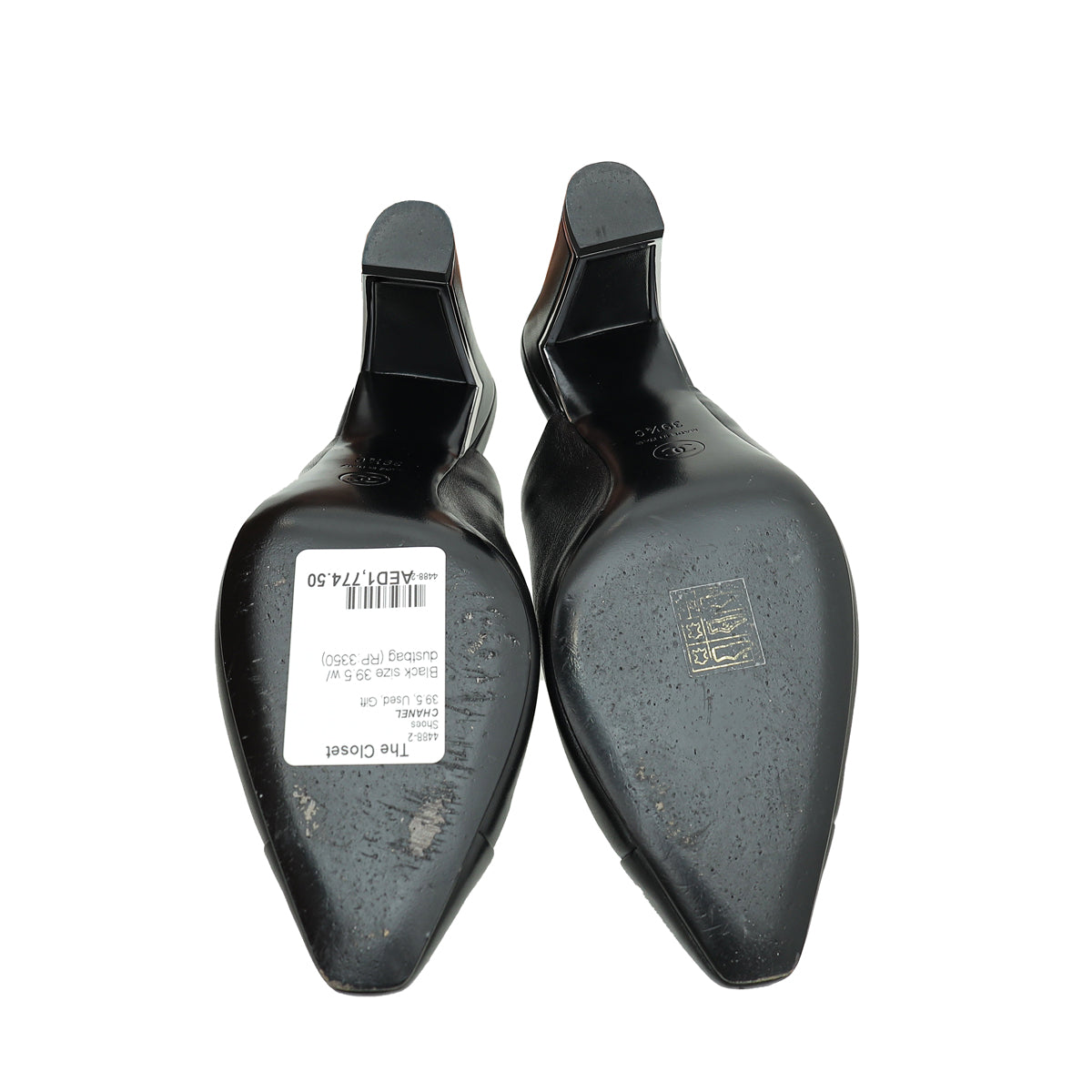 Chanel Black Pointed Cap Toe Mules 39.5