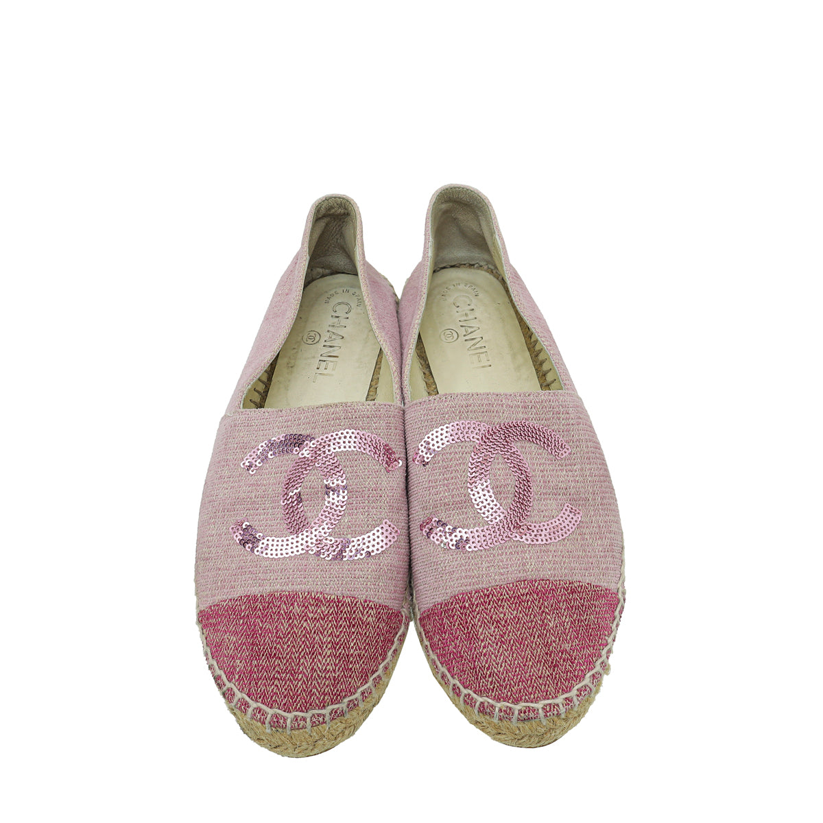 Chanel Pink CC Cap Toe Fabric and Sequins Espadrille 39