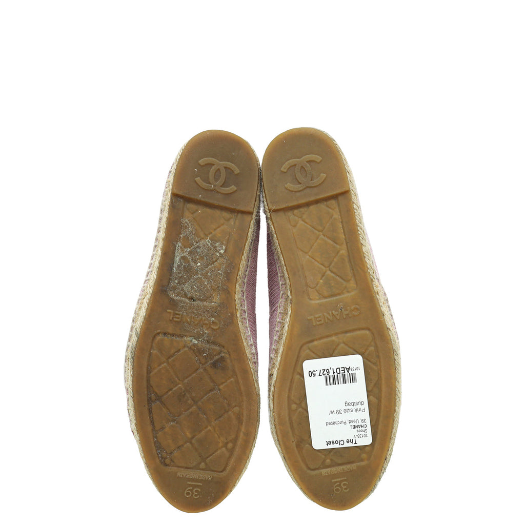 Chanel Pink CC Cap Toe Fabric and Sequins Espadrille 39