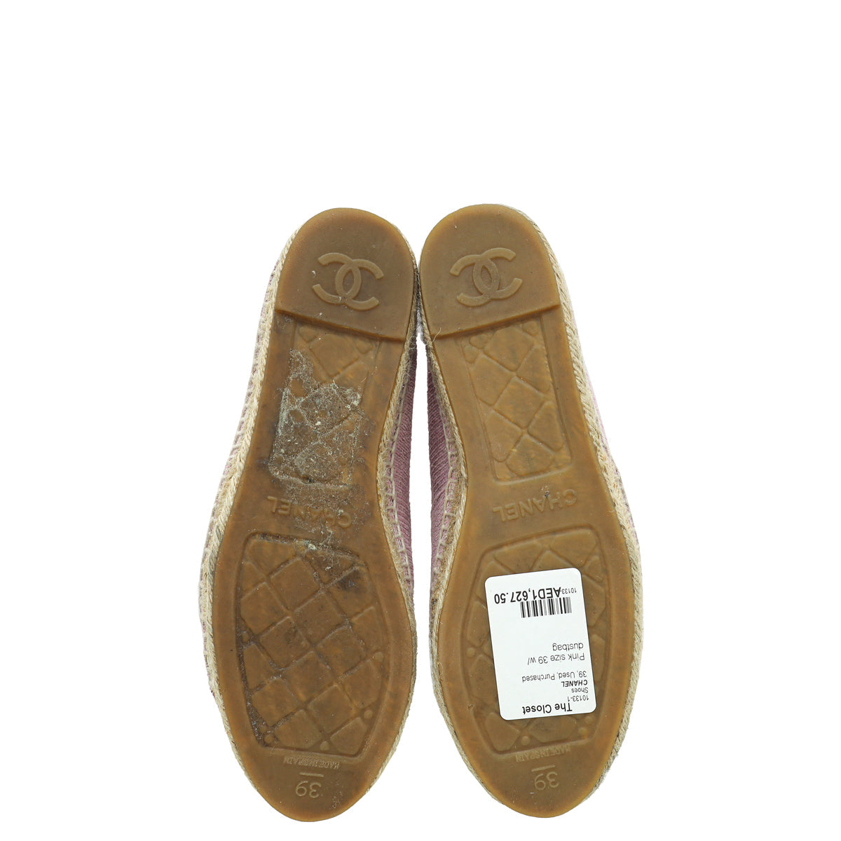 Chanel Pink CC Cap Toe Fabric and Sequins Espadrille 39