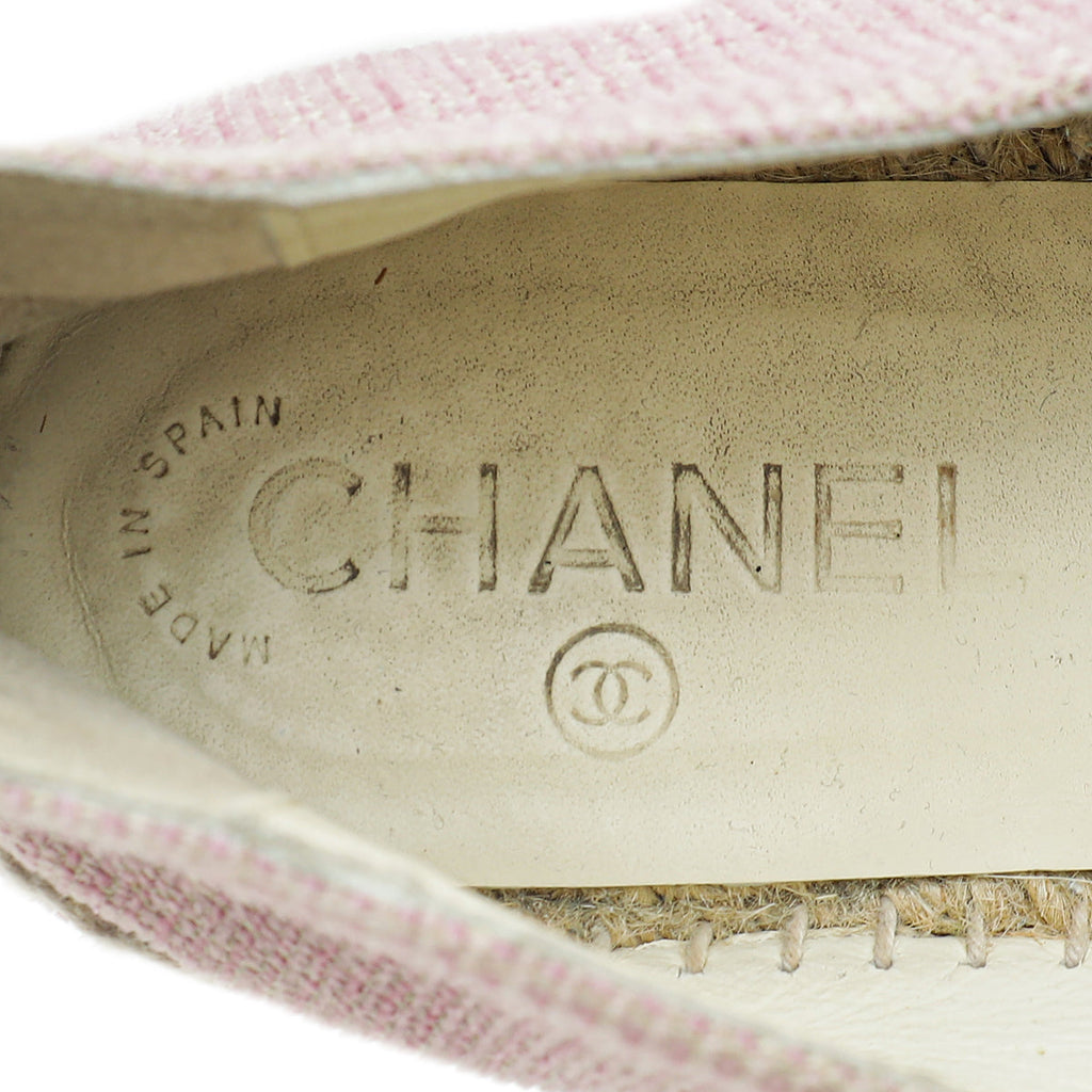 Chanel Pink CC Cap Toe Fabric and Sequins Espadrille 39