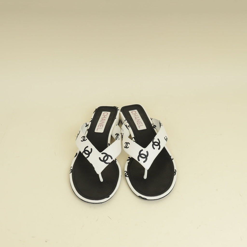 Chanel Bicolor CC Printed Coco Beach Thong Sandals 39