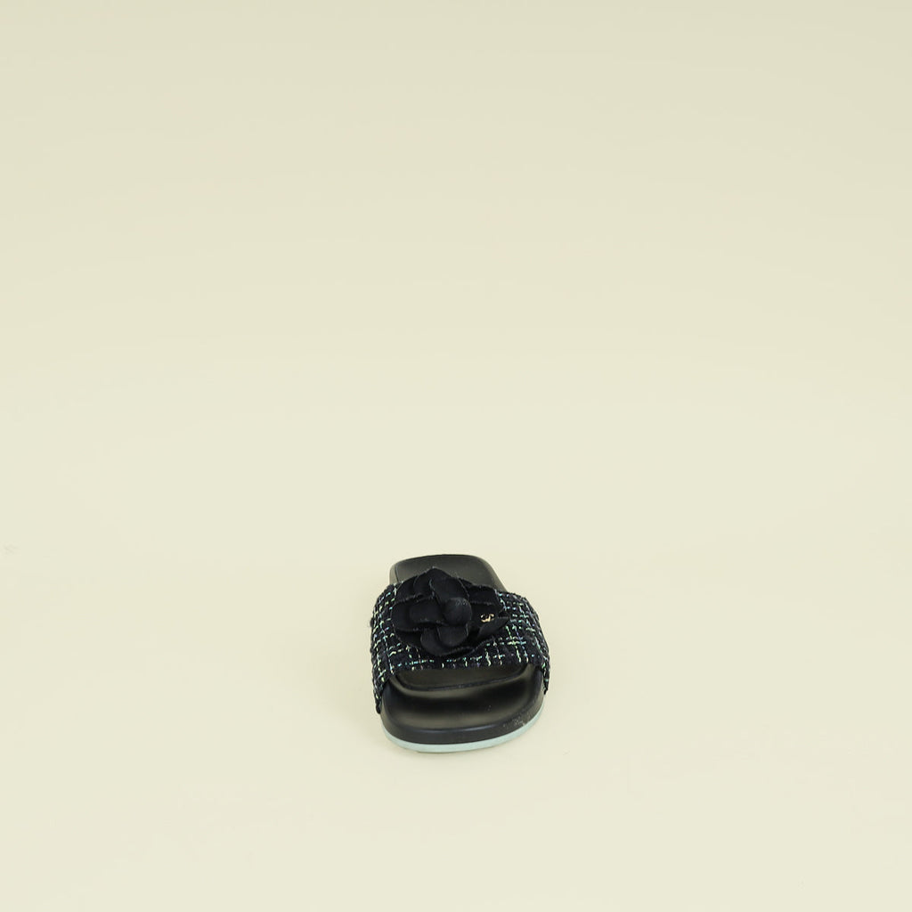 Chanel Black Camellia Mules