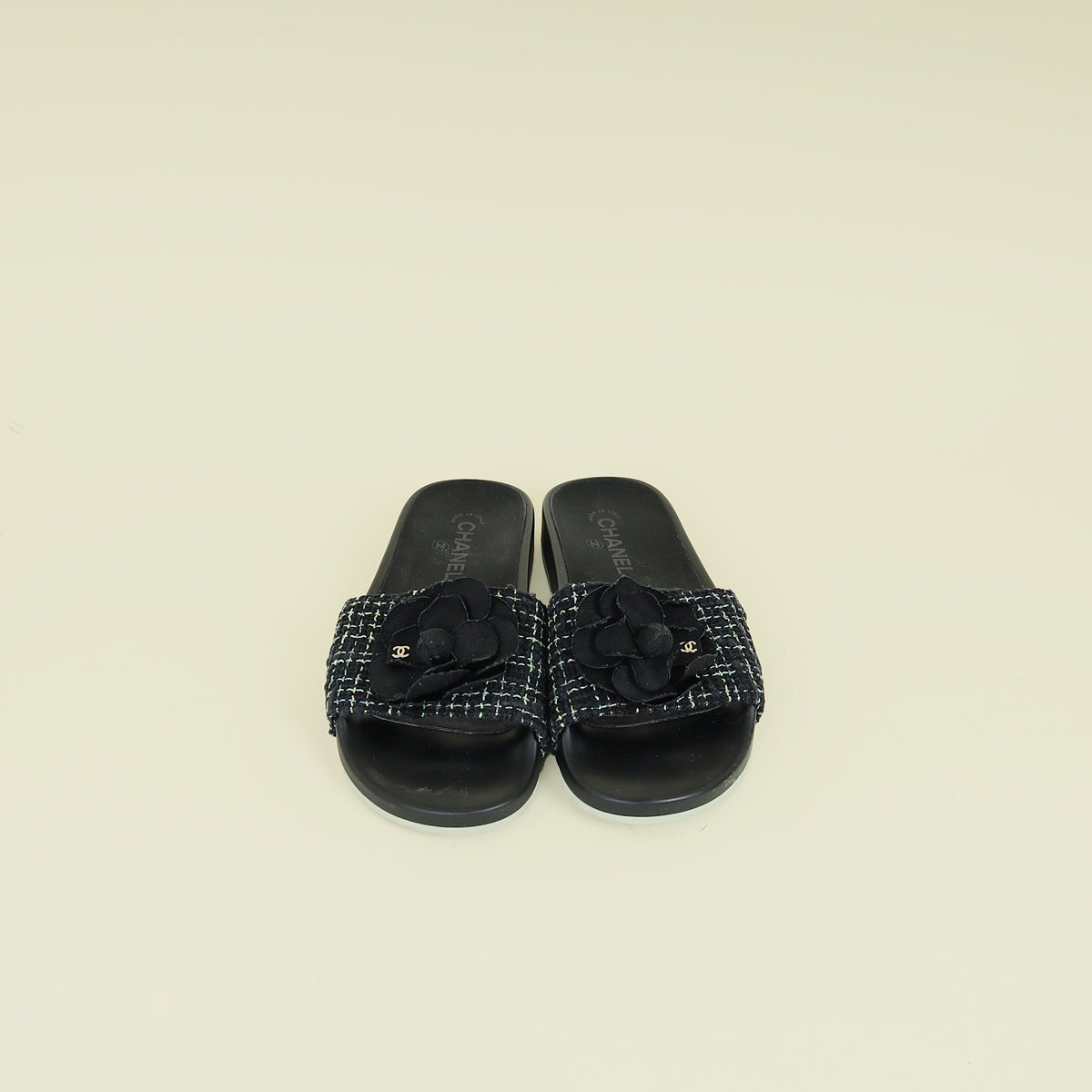 Chanel Black Camellia Mules
