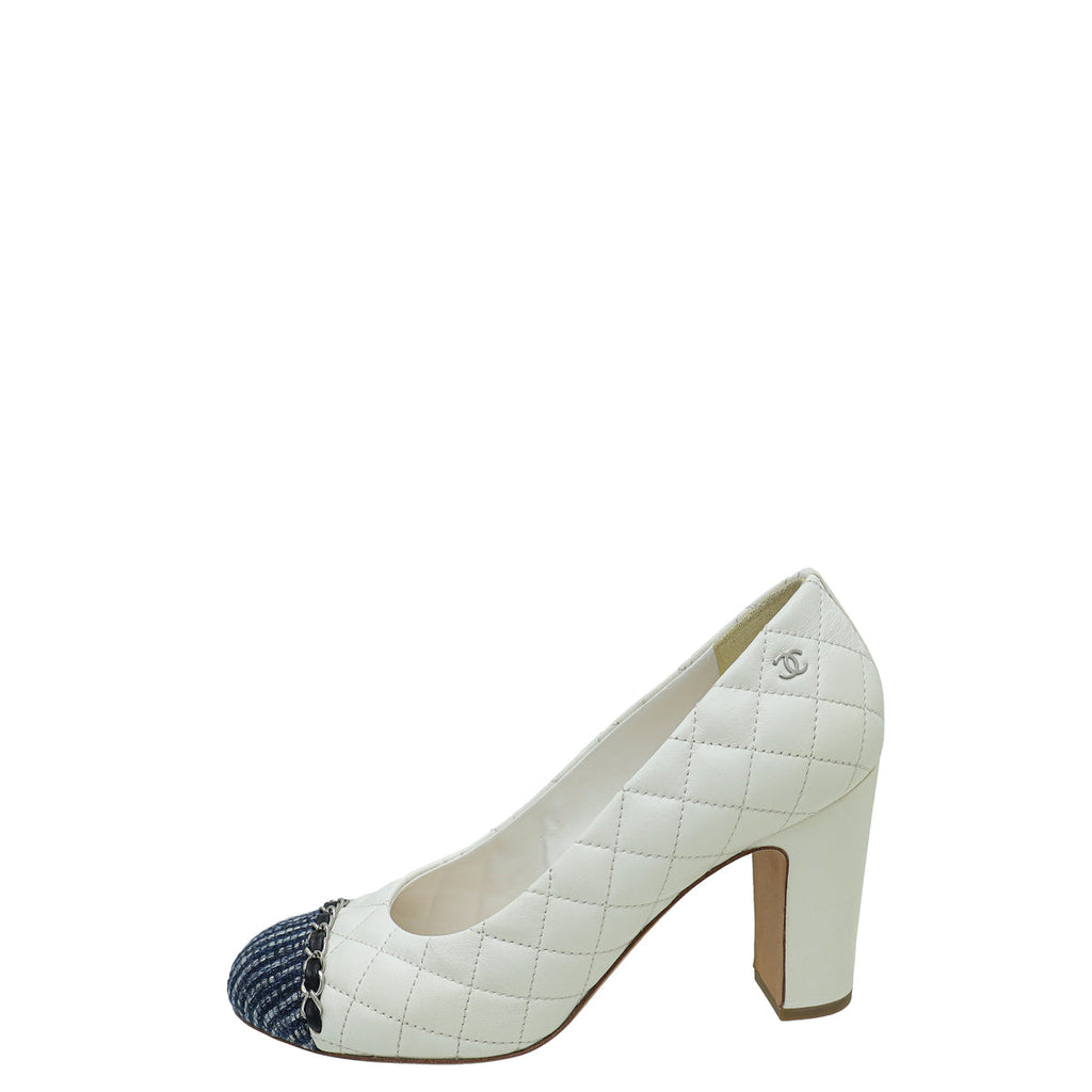Chanel Bicolor CC Cap Toe Chain Quilted Pump 39