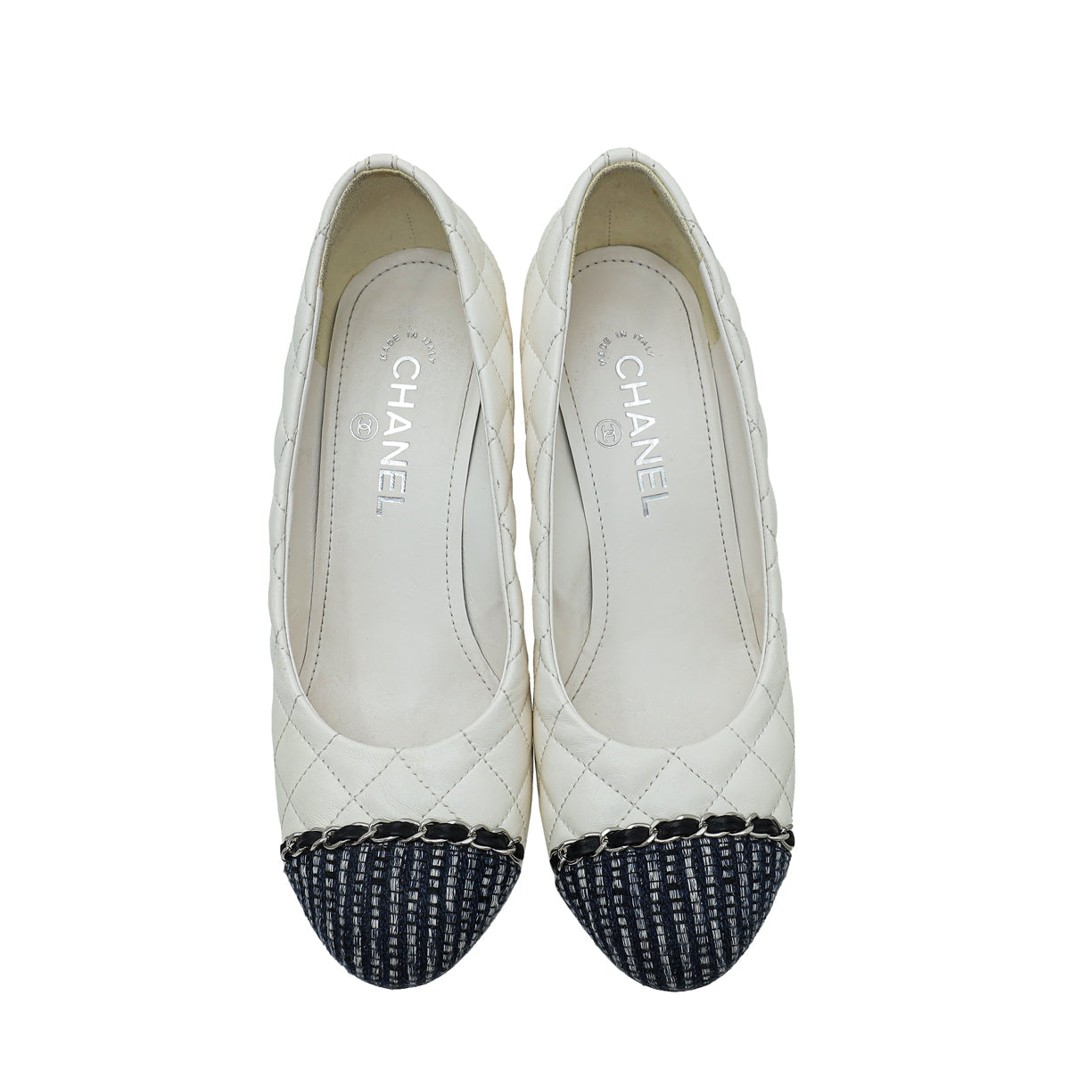 Chanel Bicolor CC Cap Toe Chain Quilted Pump 39