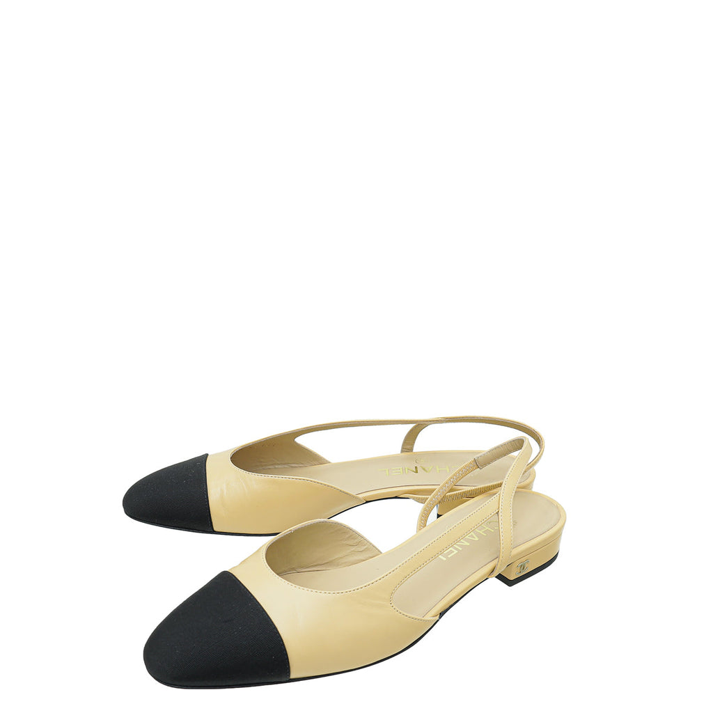Chanel Bicolor CC Cap Toe Flat Slingback 39