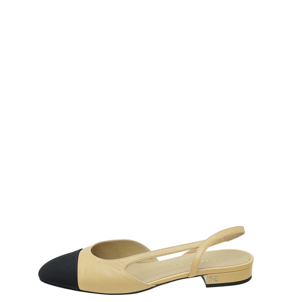 Chanel Bicolor CC Cap Toe Flat Slingback 39