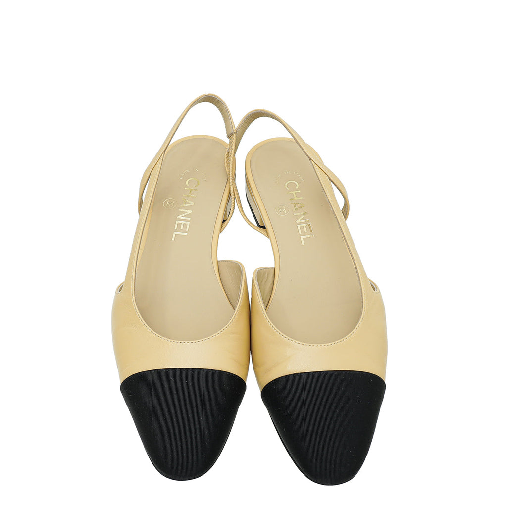 Chanel Bicolor CC Cap Toe Flat Slingback 39