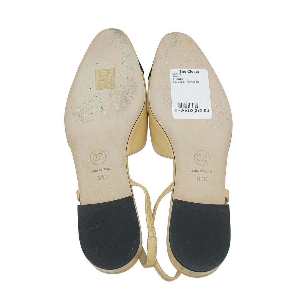 Chanel Bicolor CC Cap Toe Flat Slingback 39