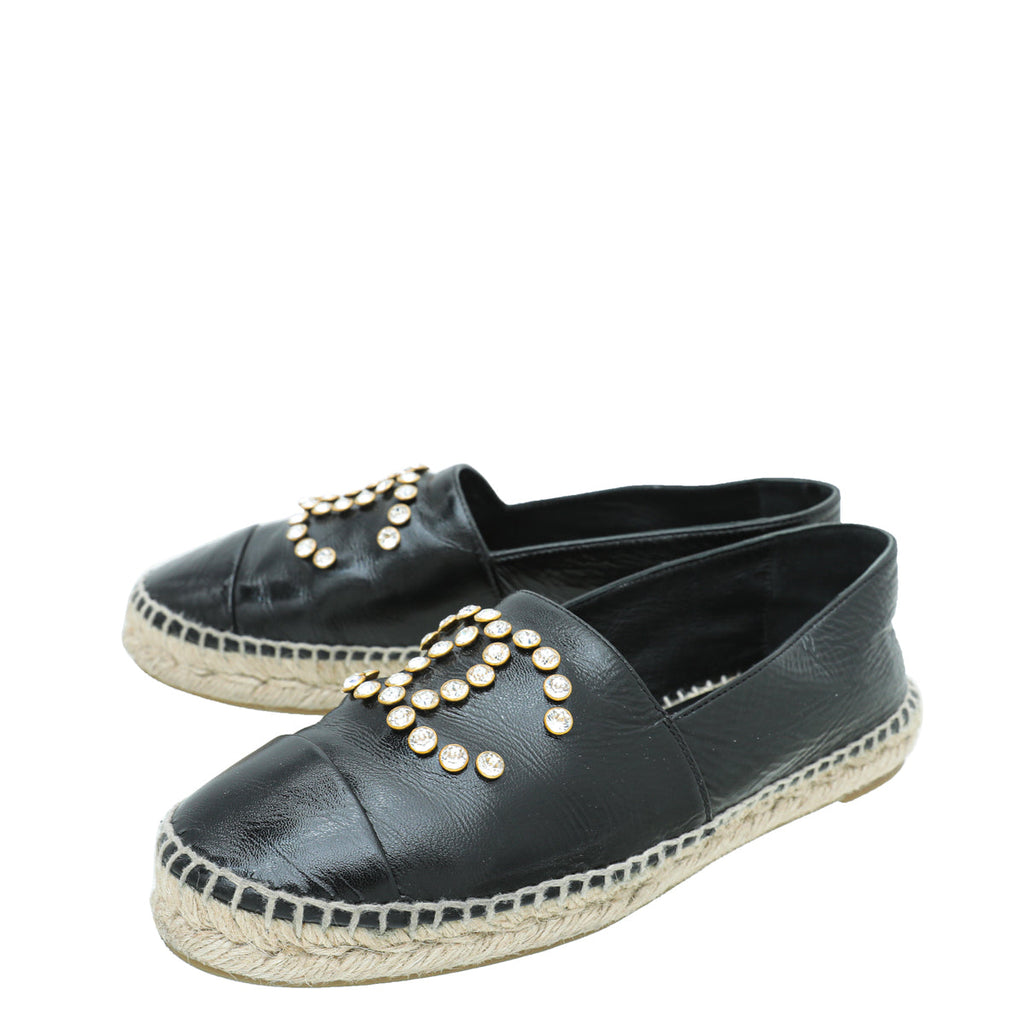 Chanel Black CC Crystal Cap Toe Espadrille 39