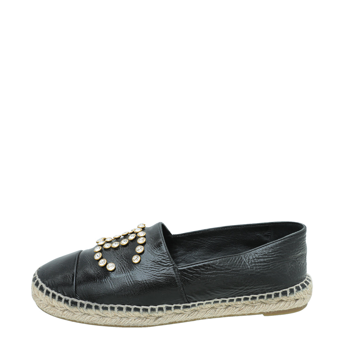 Chanel Black CC Crystal Cap Toe Espadrille 39