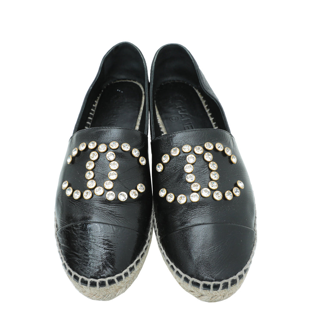 Chanel Black CC Crystal Cap Toe Espadrille 39