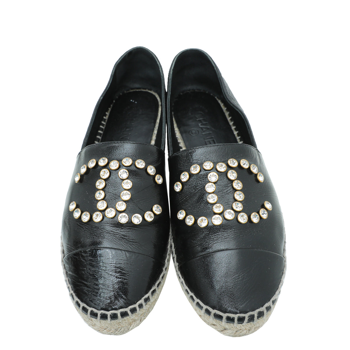 Chanel Black CC Crystal Cap Toe Espadrille 39