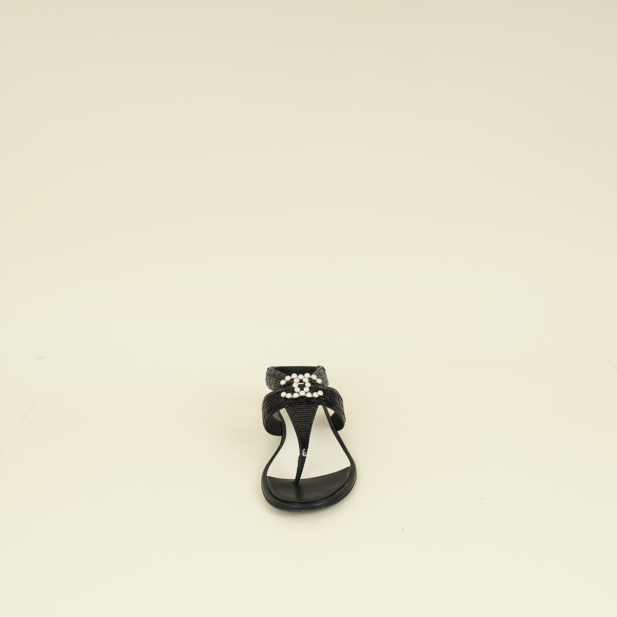 Chanel Black CC Pearl Sequins Thong Sandal 39