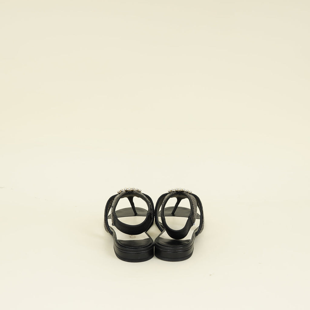 Chanel Black CC Pearl Sequins Thong Sandal 39