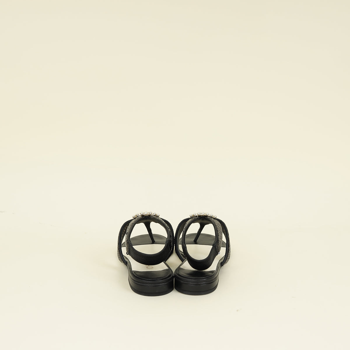 Chanel Black CC Pearl Sequins Thong Sandal 39