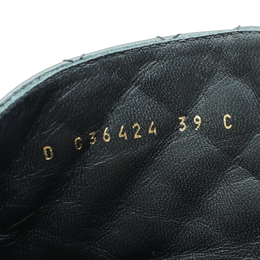 Chanel Black CC Shiny Quilted Lace Up Combat Boots 39