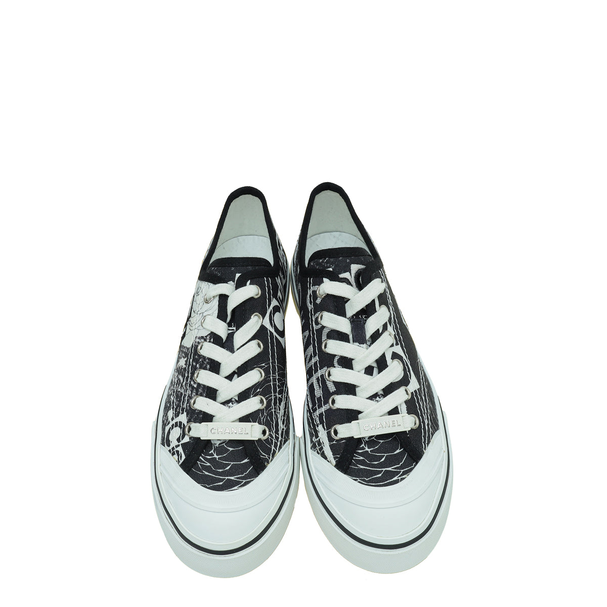 Chanel Bicolor Logo Embroidered Low Top Sneakers 39