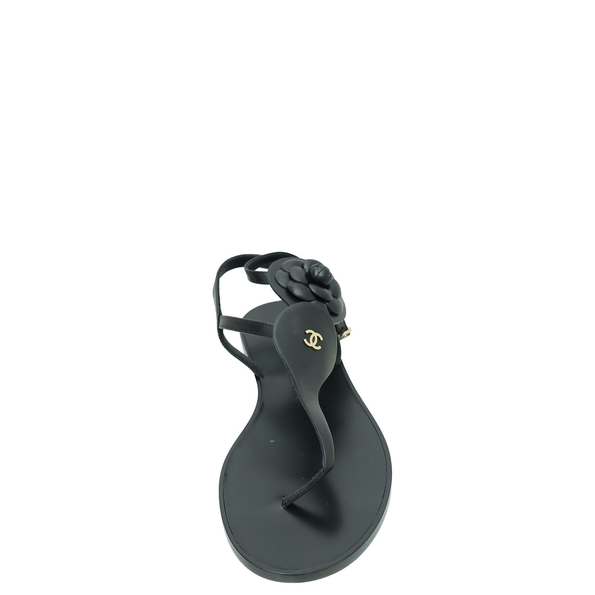 Chanel Black CC Camellia T- Ankle Strap Sandals 40.5