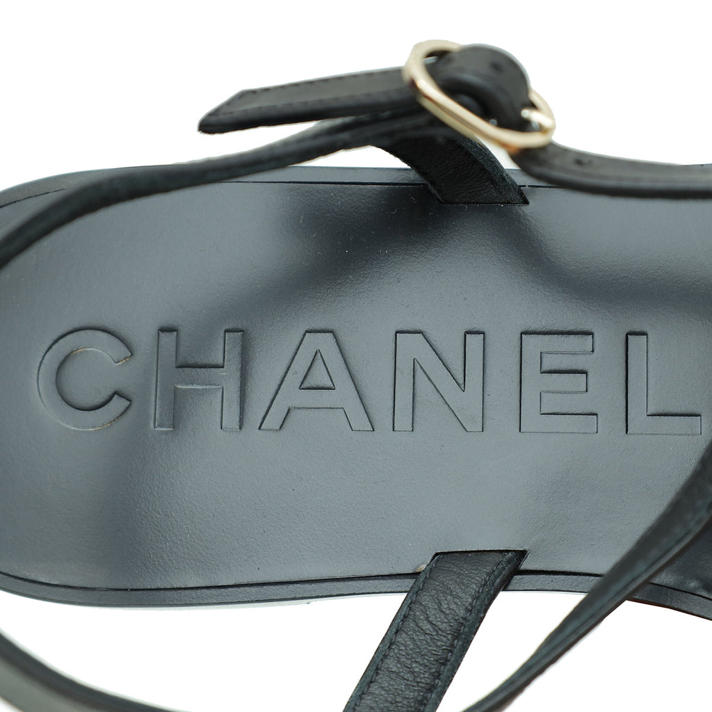 Chanel Black CC Camellia T- Ankle Strap Sandals 40.5