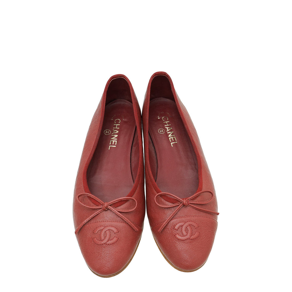 Chanel Dark Red CC Ballet Flats 40.5
