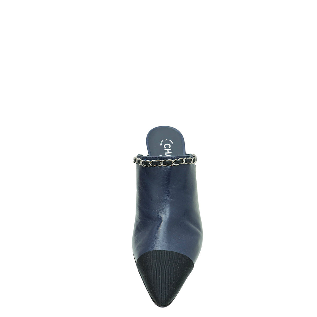 Chanel Bicolor Chain Detail Pointed Heeled Mules 40.5