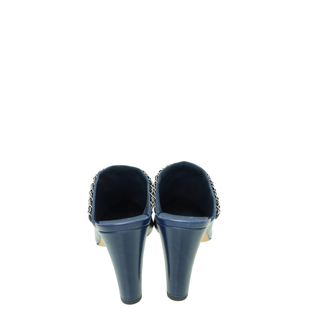 Chanel Bicolor Chain Detail Pointed Heeled Mules 40.5