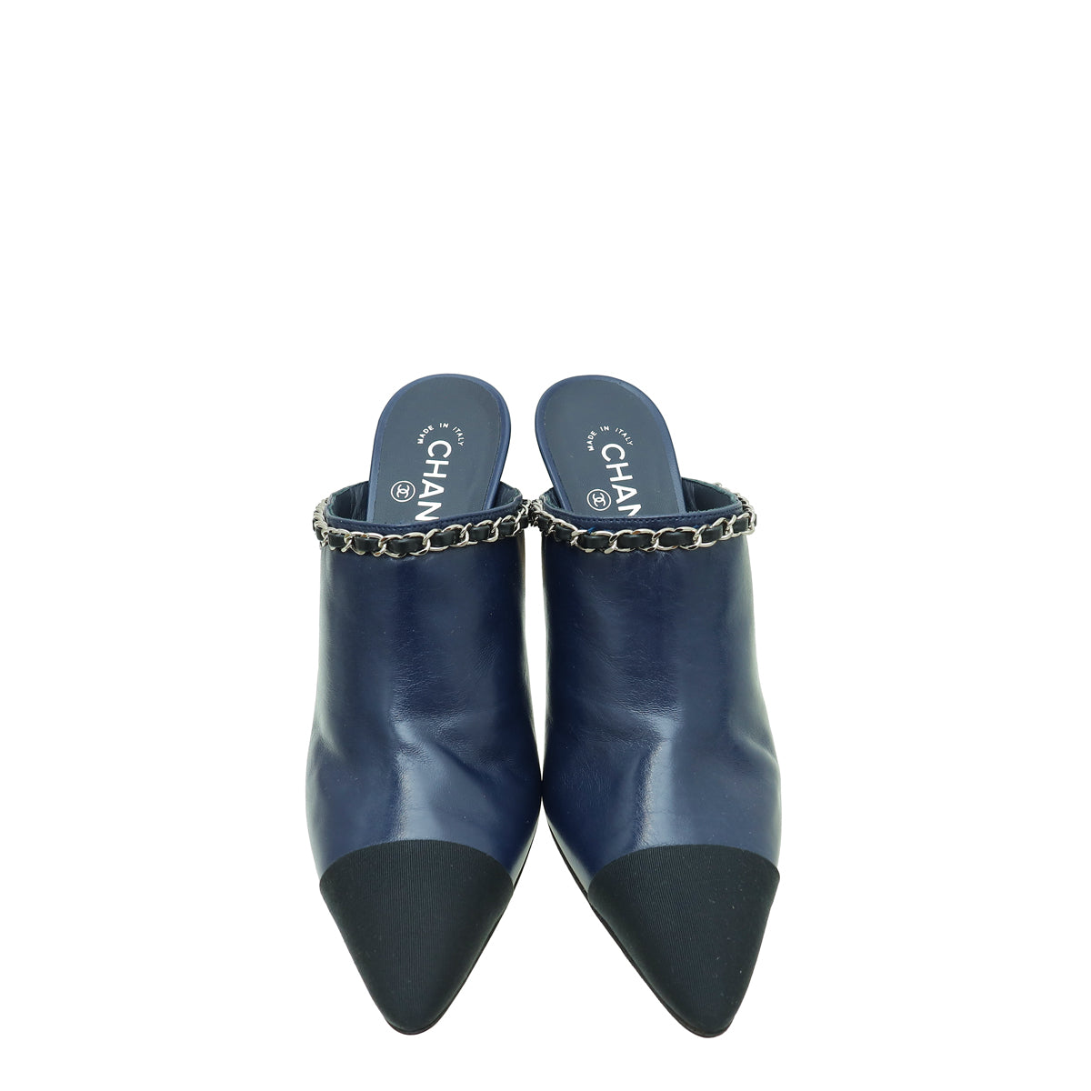 Chanel Bicolor Chain Detail Pointed Heeled Mules 40.5