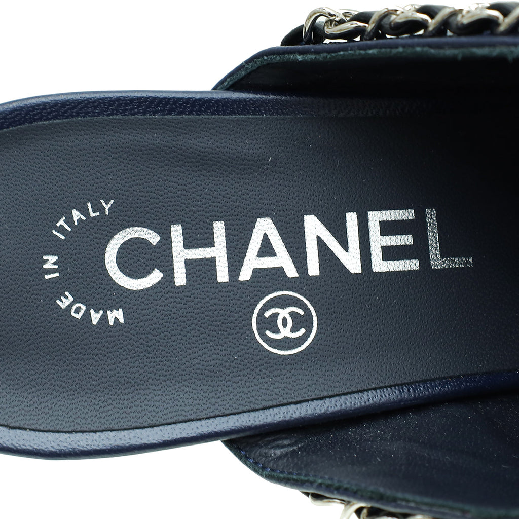 Chanel Bicolor Chain Detail Pointed Heeled Mules 40.5