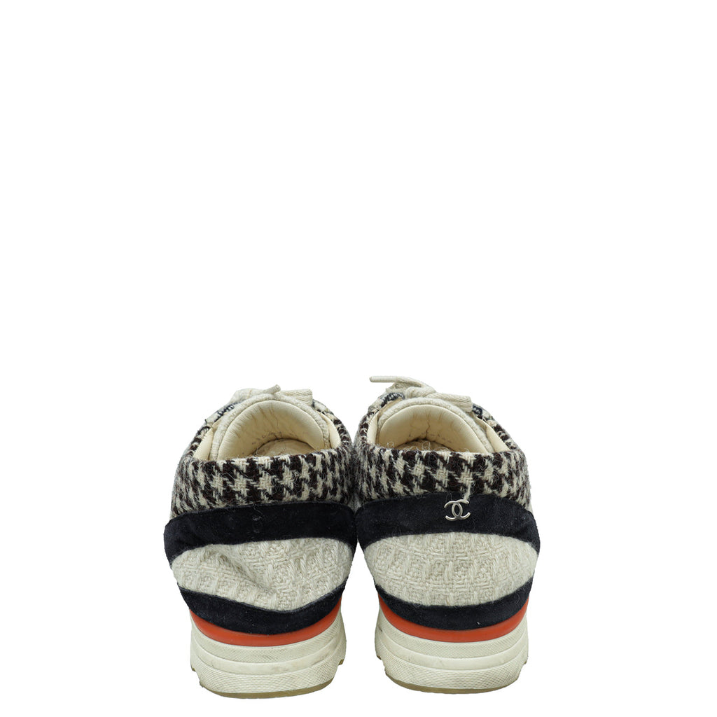 Chanel Light Grey Multicolor Tweed Suede Lace Up Sneakers 40