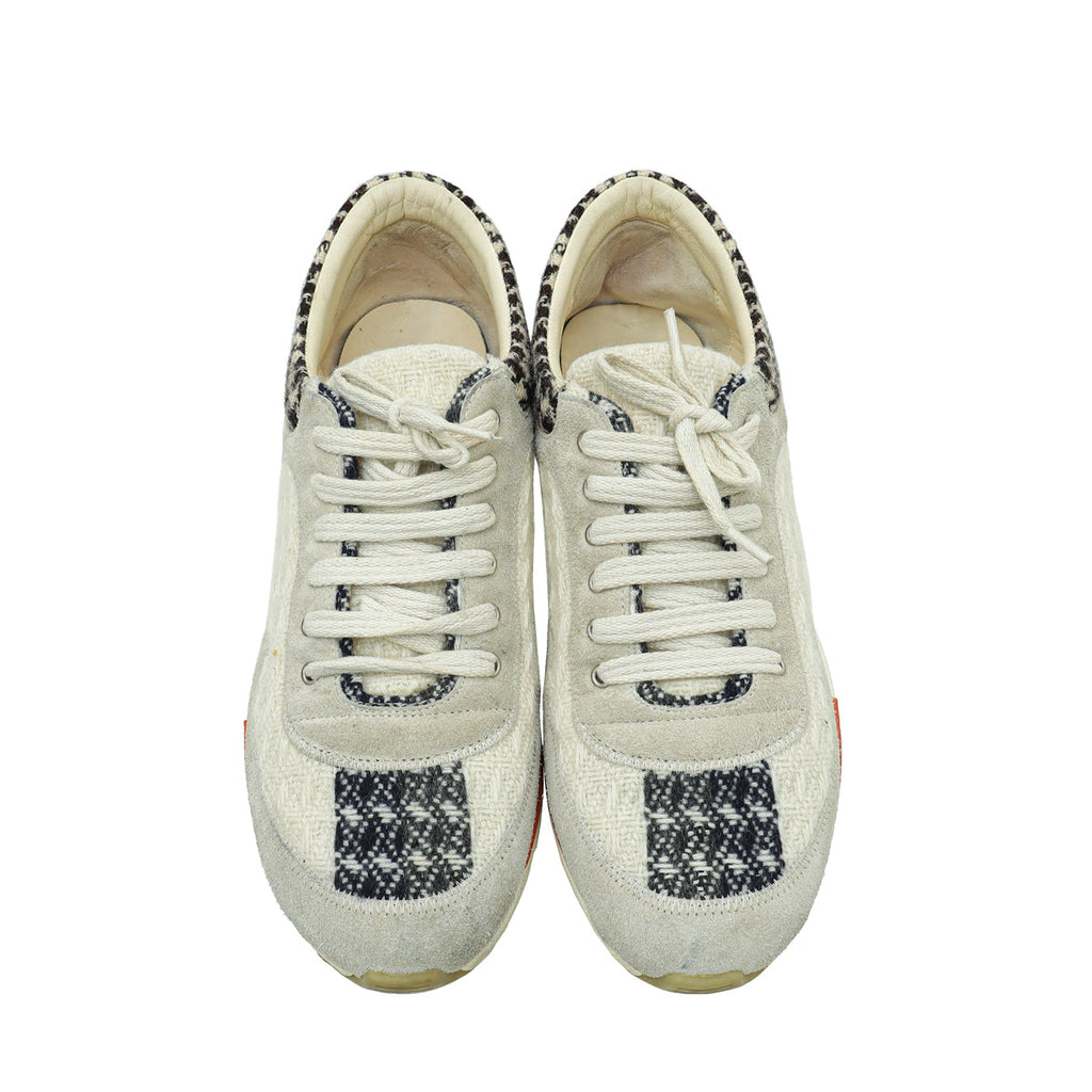 Chanel Light Grey Multicolor Tweed Suede Lace Up Sneakers 40