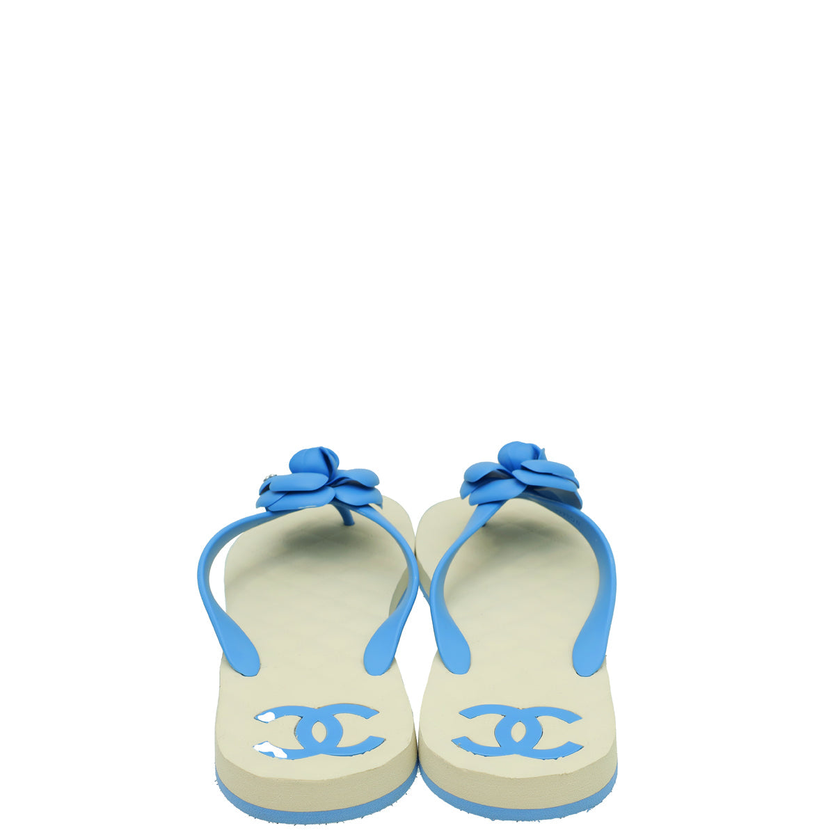 Chanel Bicolor CC Camellia Flip Flops Sandals 40