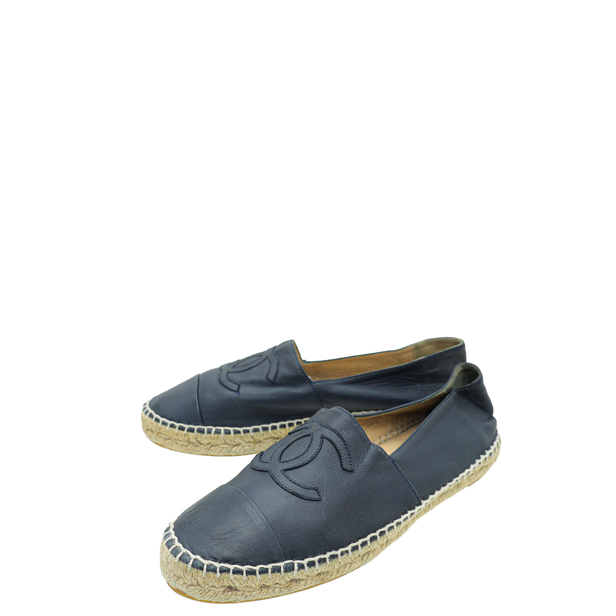 Chanel Navy Blue CC Captoe Lambskin Espadrille 40