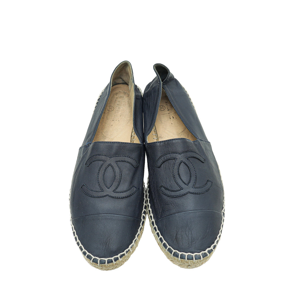 Chanel Navy Blue CC Captoe Lambskin Espadrille 40