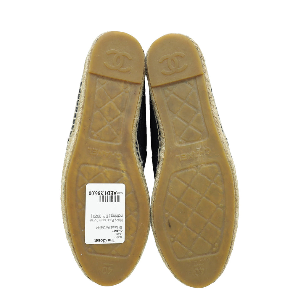 Chanel Navy Blue CC Captoe Lambskin Espadrille 40
