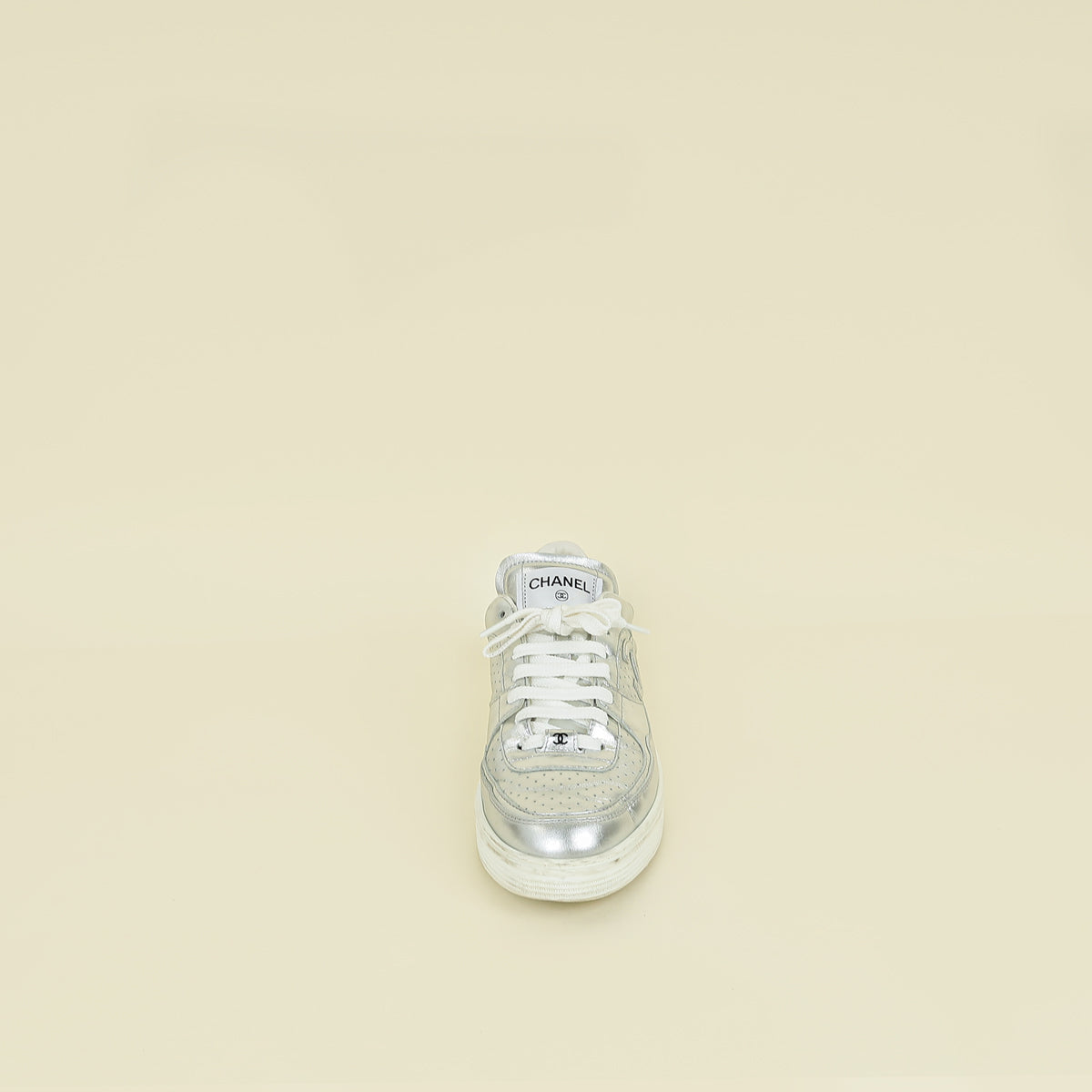 Chanel Metallic Silver CC Trainer Sneaker 40