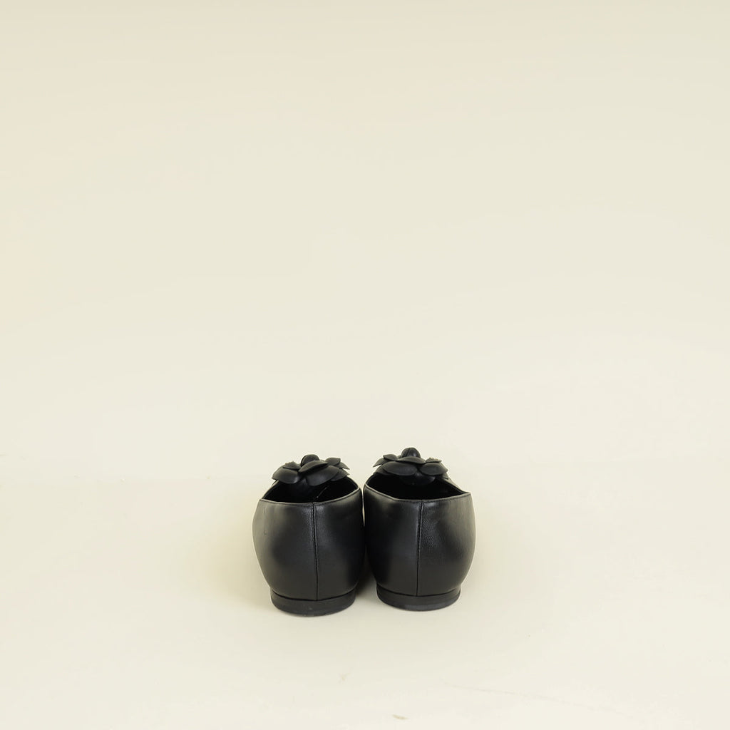 Chanel Black CC Cap Toe Camellia Flower Flat Ballerina 40